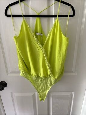 Lush Neon Lime Lace Trim Strappy One-Piece Bodysuit